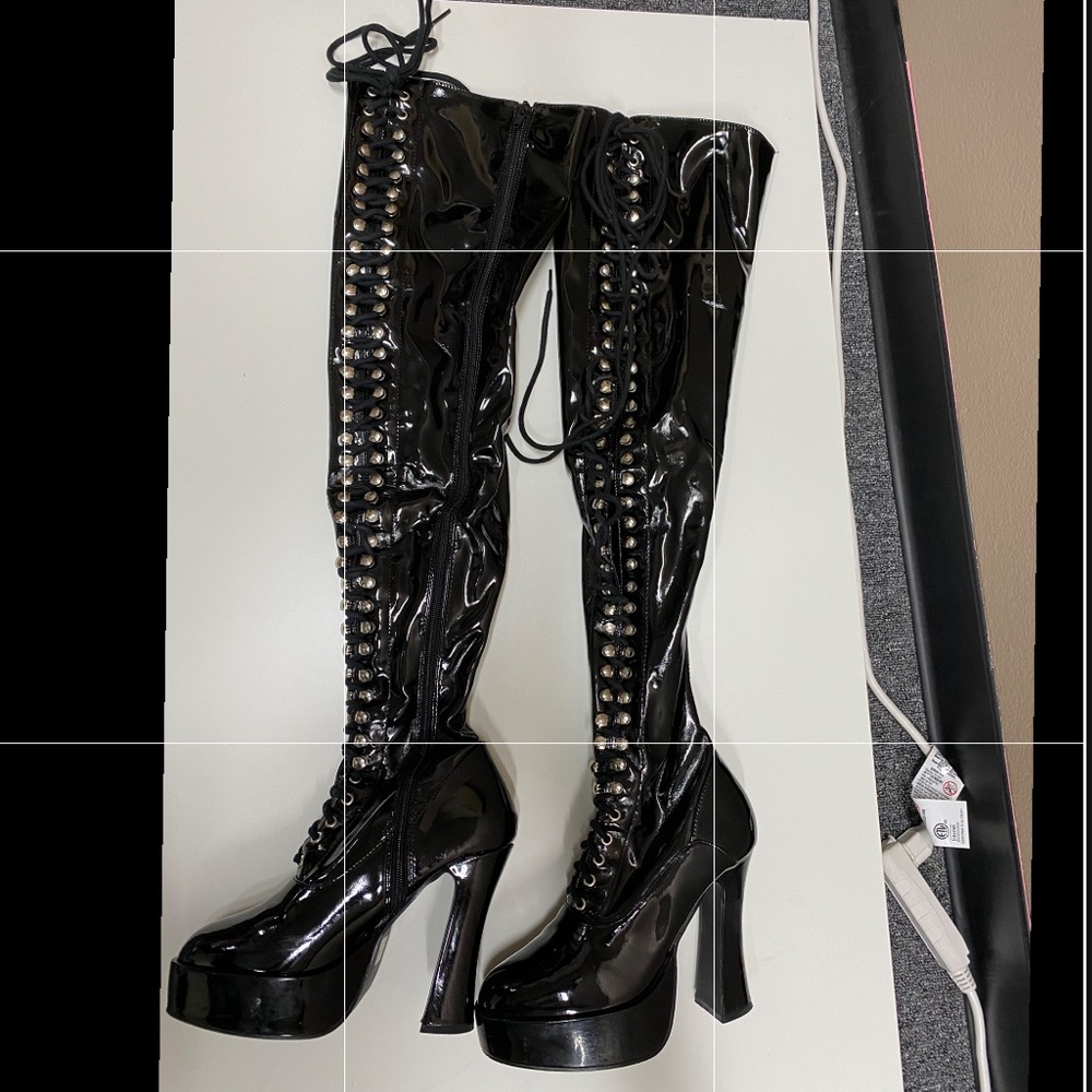 Over the knee patent leather tieup platfor…used